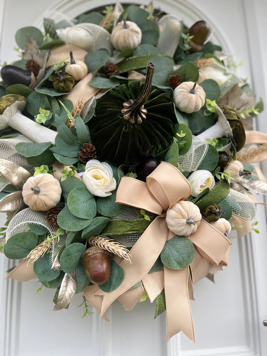 Emerald green and cream autumn wreath